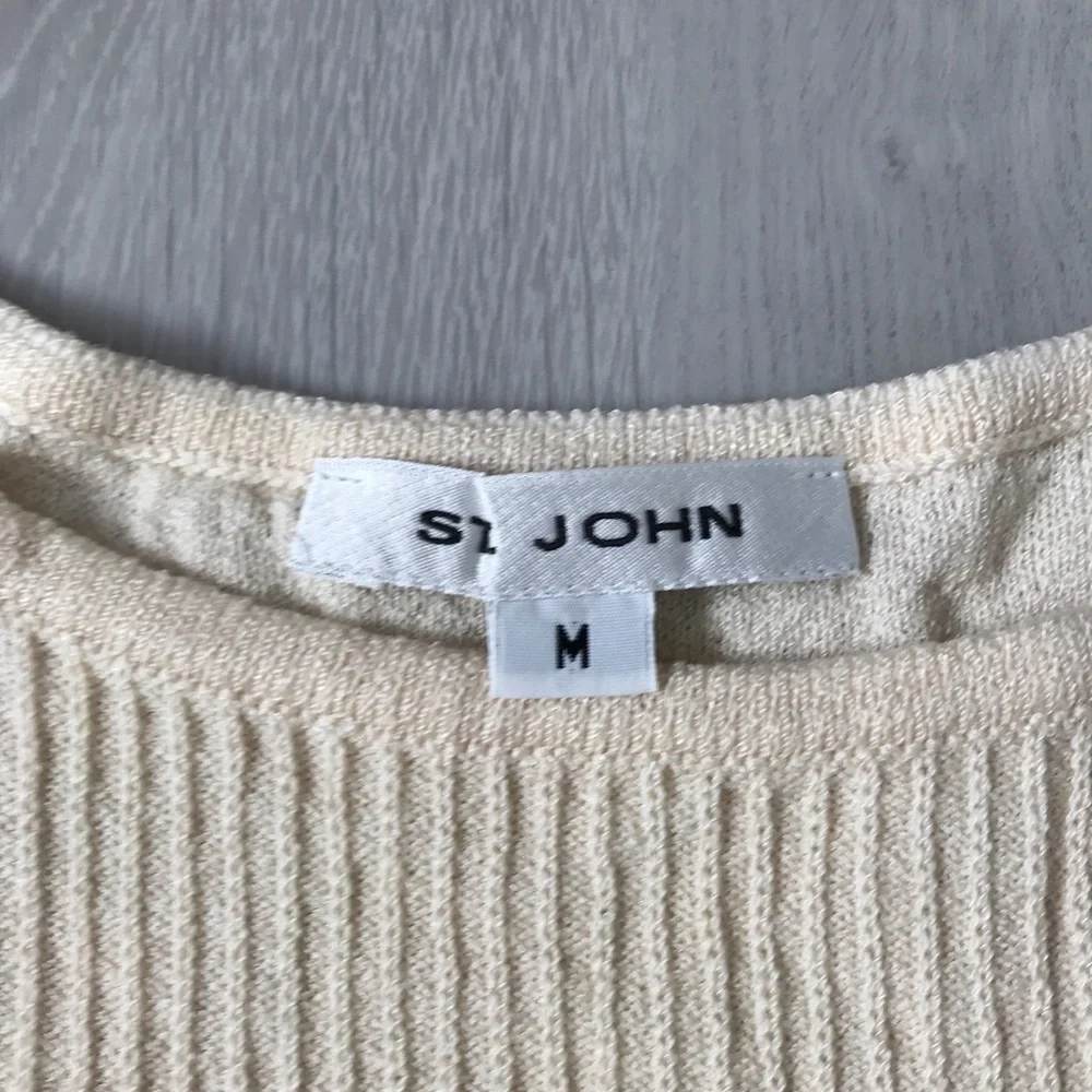 ST JOHN IVORY WOOL TANK TOP RIB KNIT SCOOP BECK PULLOVER WOMENS MEDIUM